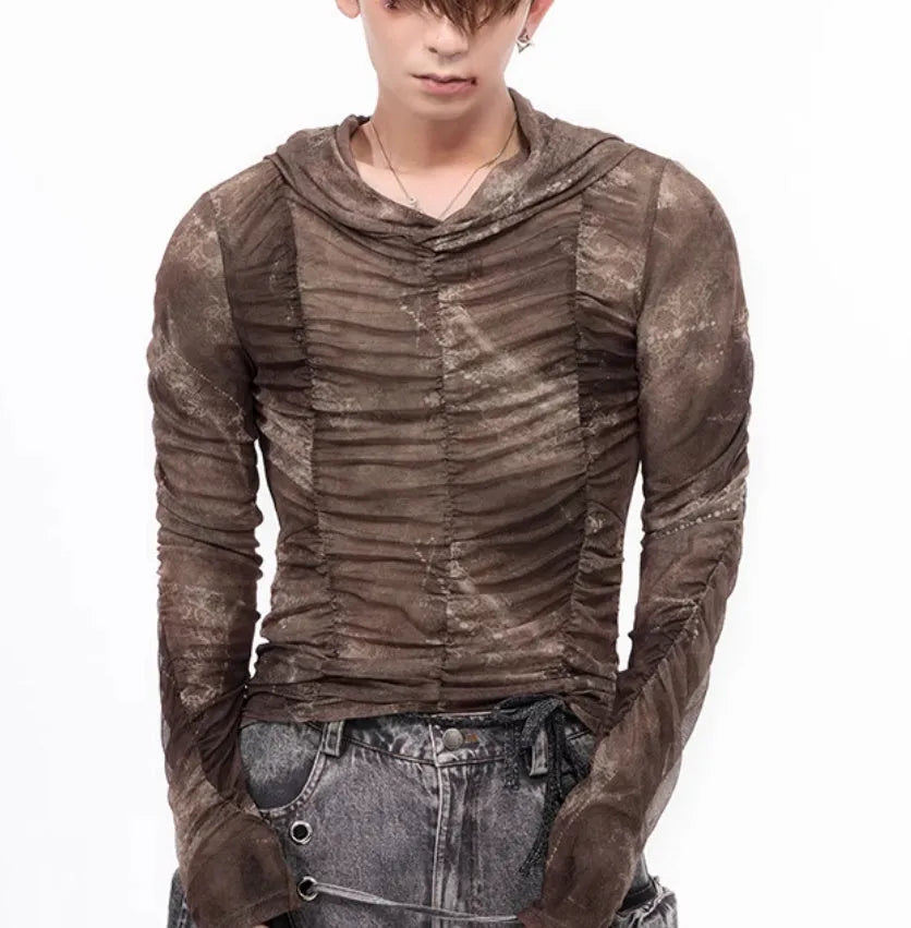 Boys lightweight ice silk bottoming shirt with pleated printing detailing in picture colour