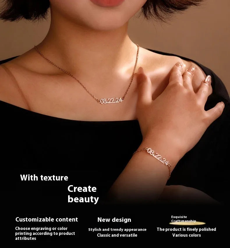 Stainless steel digital bracelet with diamond set numbers on display, shown in a gold colour option.