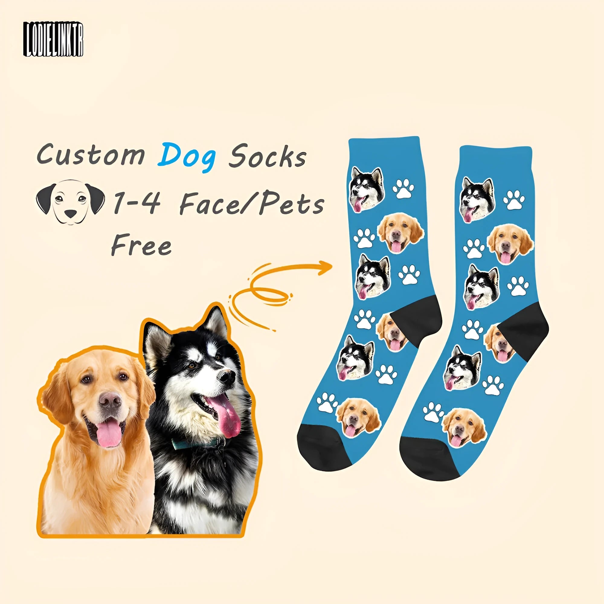 Personalised cartoon print mid-calf tube socks with custom photo printing in multiple colour options