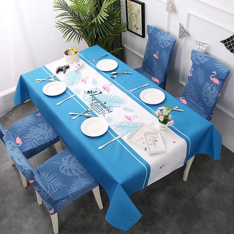 European style rectangular polyester tablecloth with Nordic antlers pattern on a wooden dining table