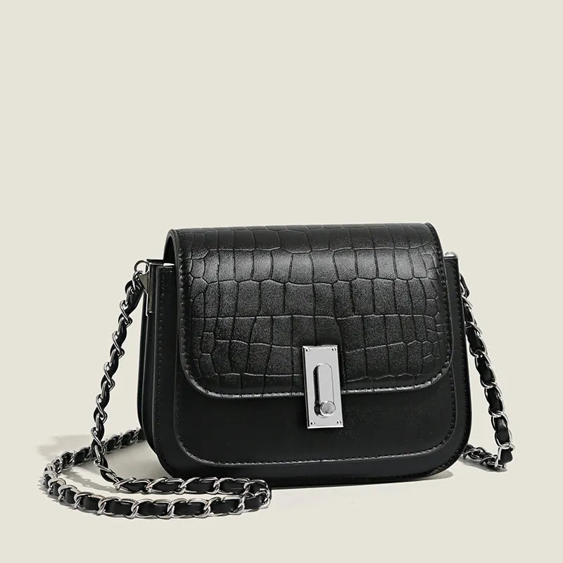 Women's soft PU crossbody shoulder bag in horizontal square shape, shown in black, white, and green colours.