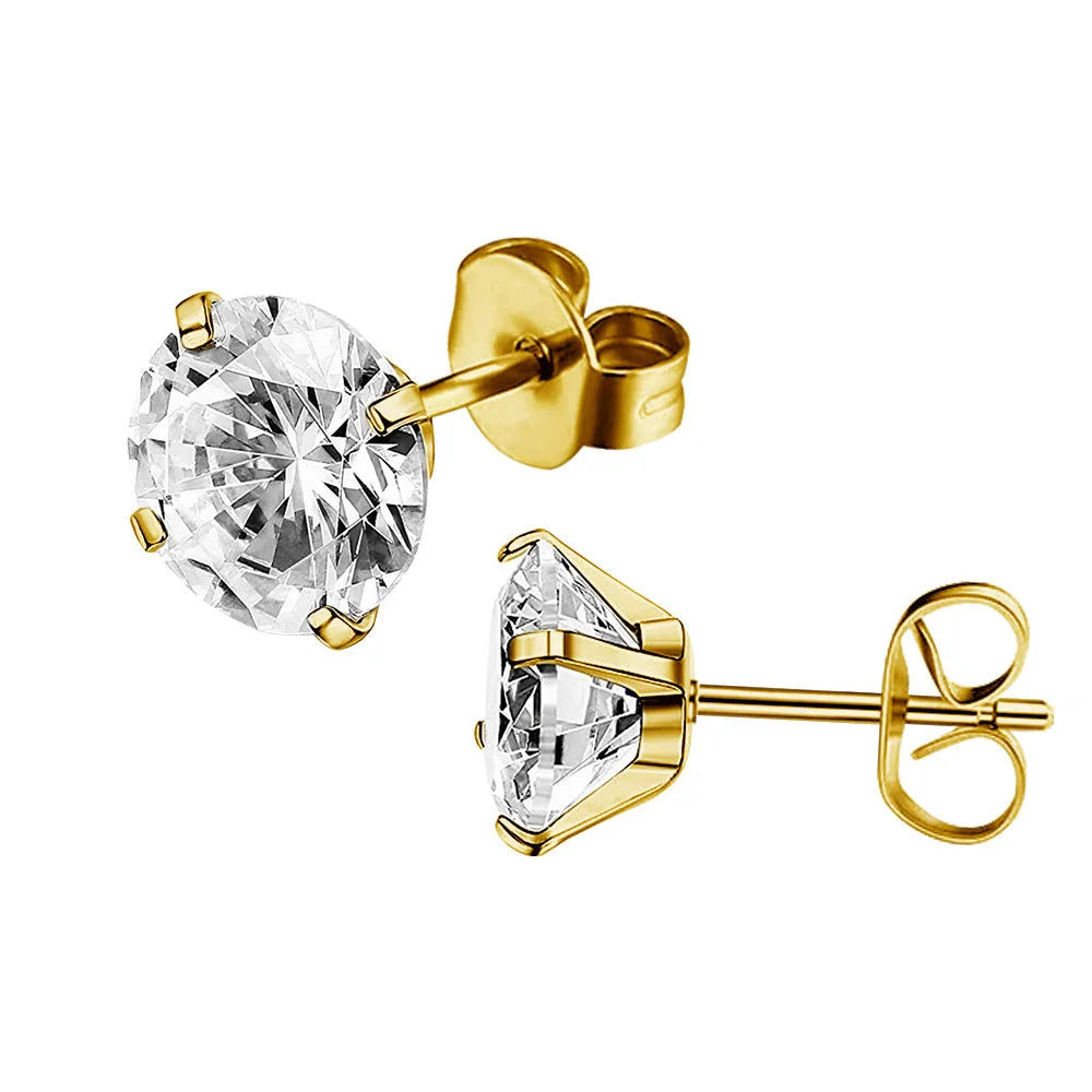 Titanium steel geometric square zircon stud earrings set with 14 pairs in 2mm to 8mm sizes