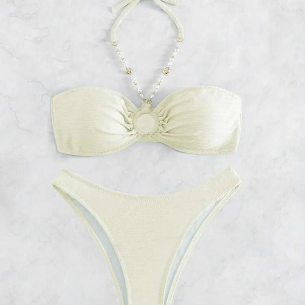 Women's solid colour halter bikini set in polyester fabric for swimming