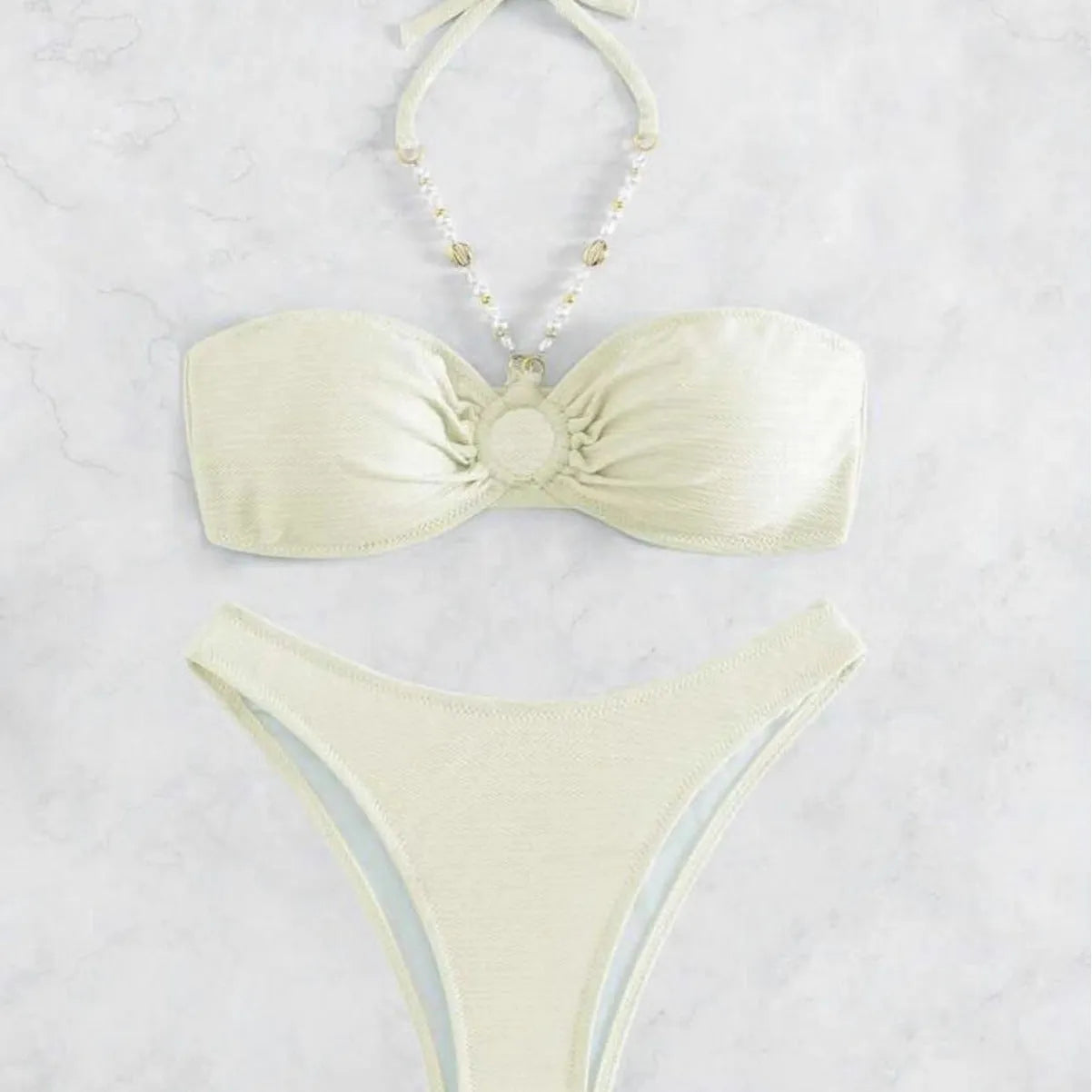Women's solid colour halter bikini set in polyester fabric for swimming