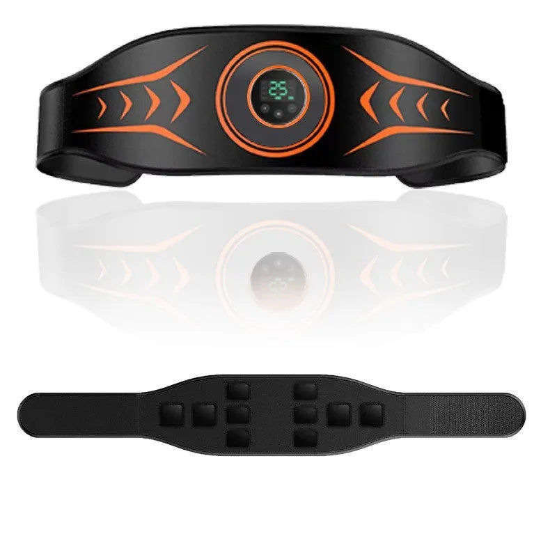 EMS massage belt with abdominal stickers and rechargeable host unit for muscle strengthening
