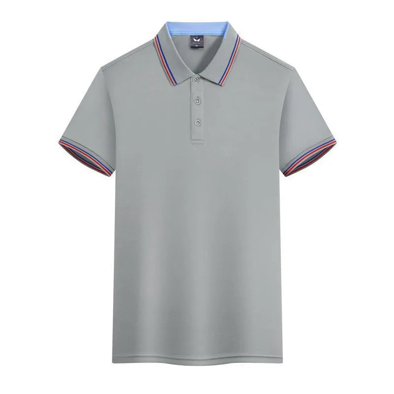 Ice silk quick-drying work polo shirt in slim fit with short sleeves, shown in blue gray colour option