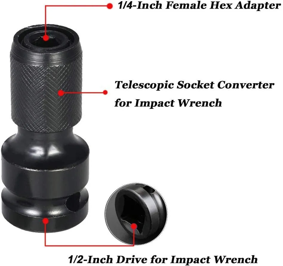 Square turn hexagonal handle telescopic bit holder with telescopic sleeve