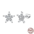 Original Shining Zircon Small Flower Ear Studs for women, silver construction with shining zircon centre, Christmas style