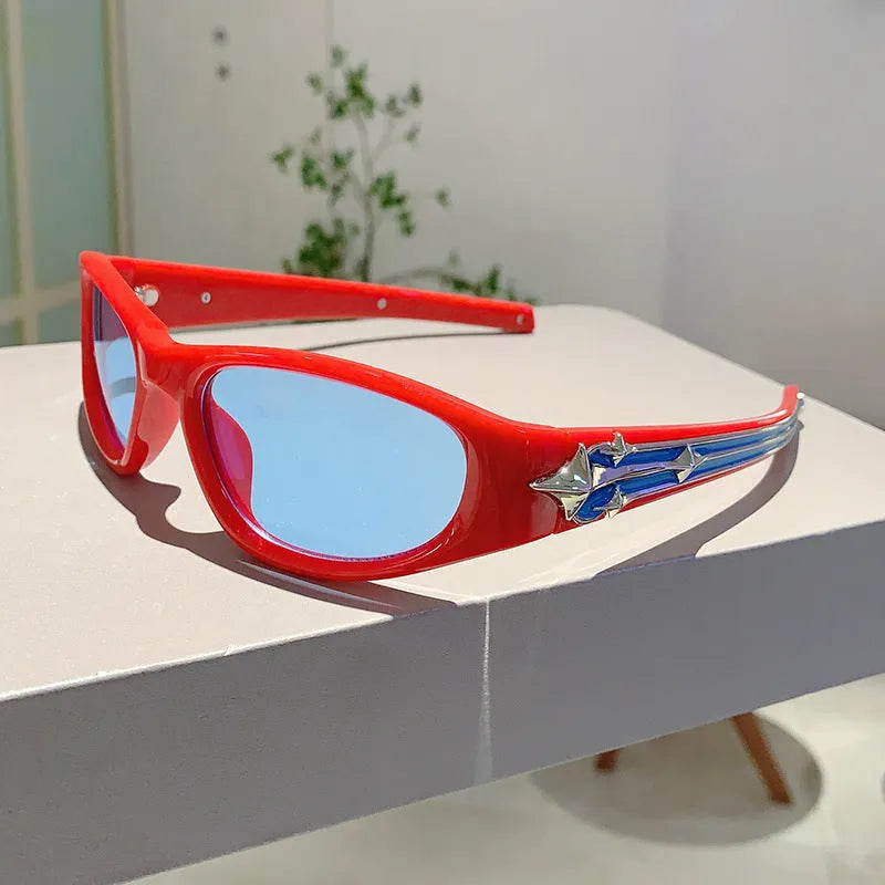 Outdoor sports sunglasses with special-shaped polycarbonate frame and lenses in a choice of six colour styles.
