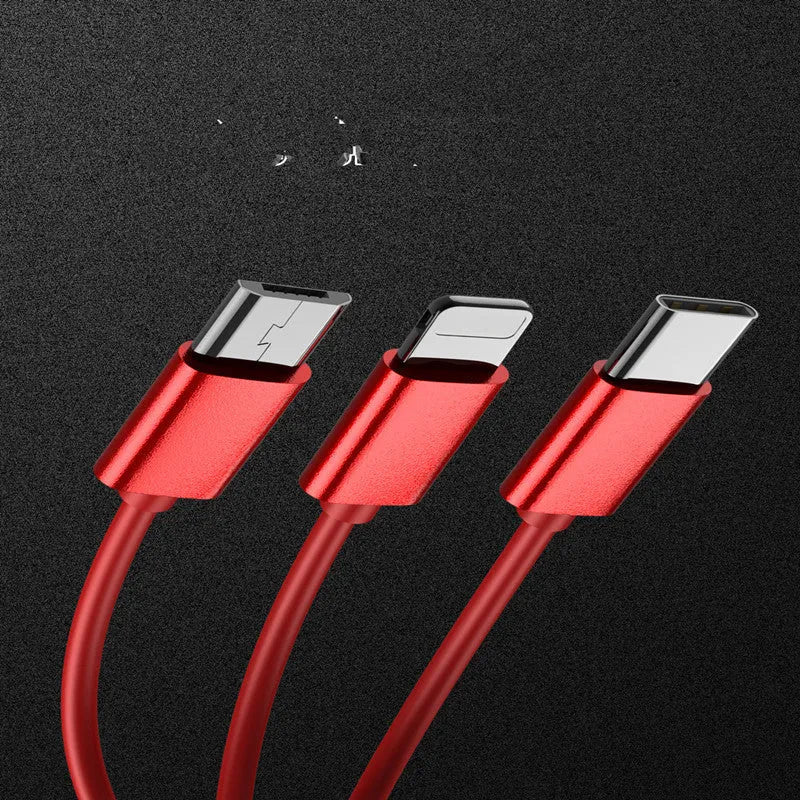 3 in 1 telescopic data cable 120cm with Apple Android Type-C connectors in Piano Black