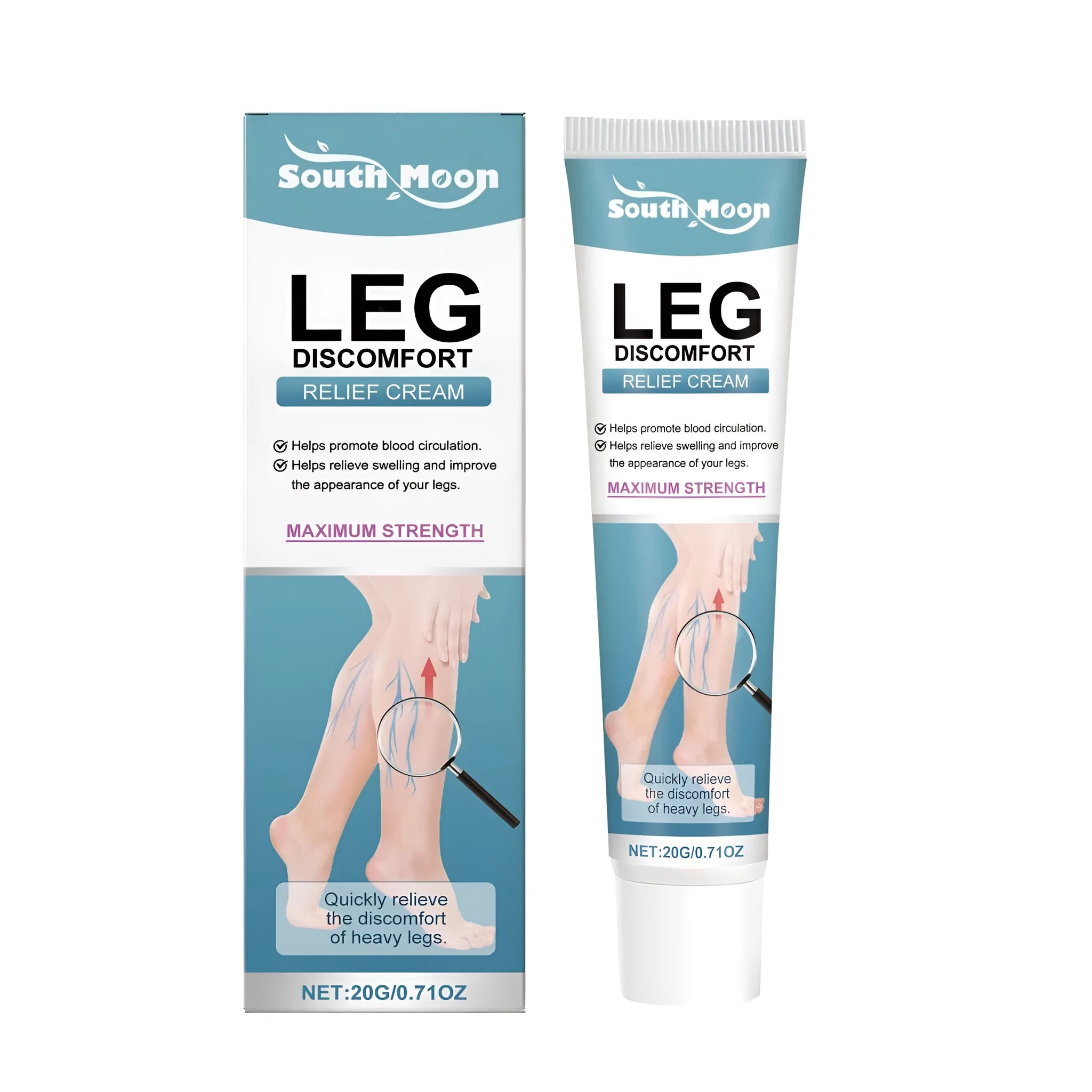 Tube of leg soothing cream with Aesculus chinensis and mint leaves for leg relief