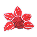Medium dog demon horn costume headband with black plastic horns and red flower for Halloween