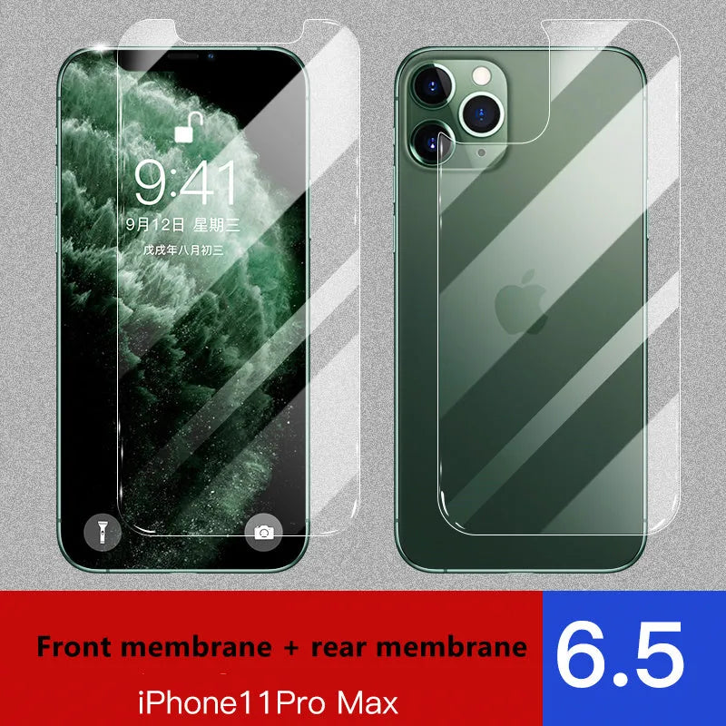 Tempered glass screen protector film for Apple iPhone models on a white background.