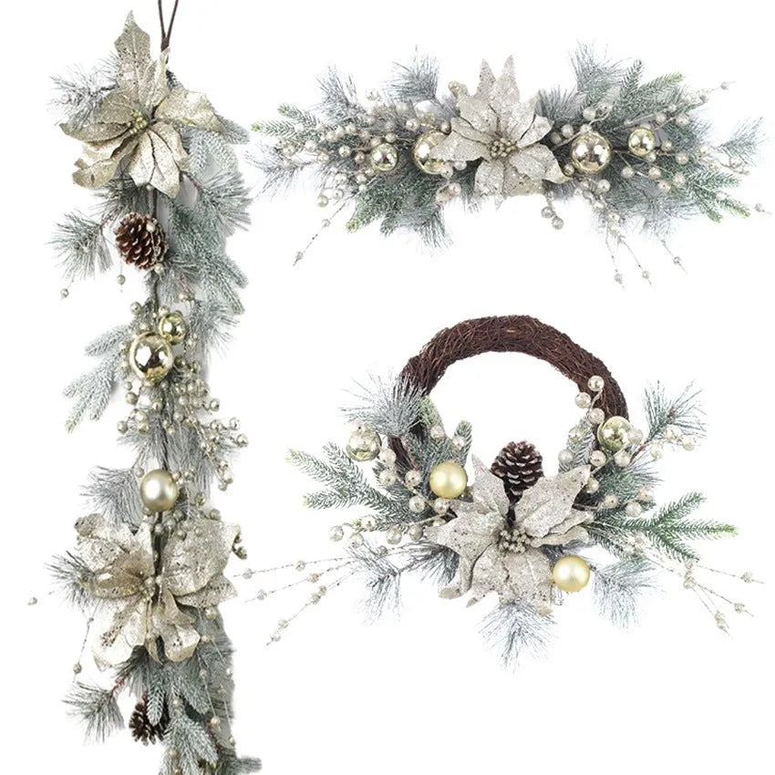 Plastic Christmas door hanging decoration with rattan style in 60cm size