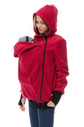 Red loose-fit polar fleece sweater for women with long sleeves, shown on a hanger.