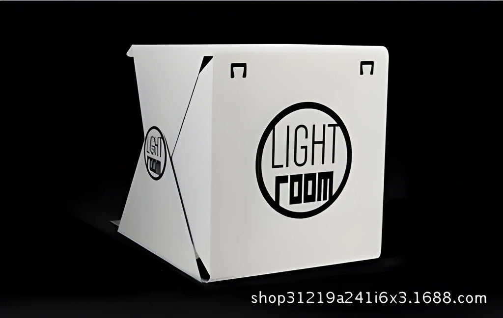 Portable folding LED studio mini light box with 22.6x23x24cm dimensions and 20cm light bar