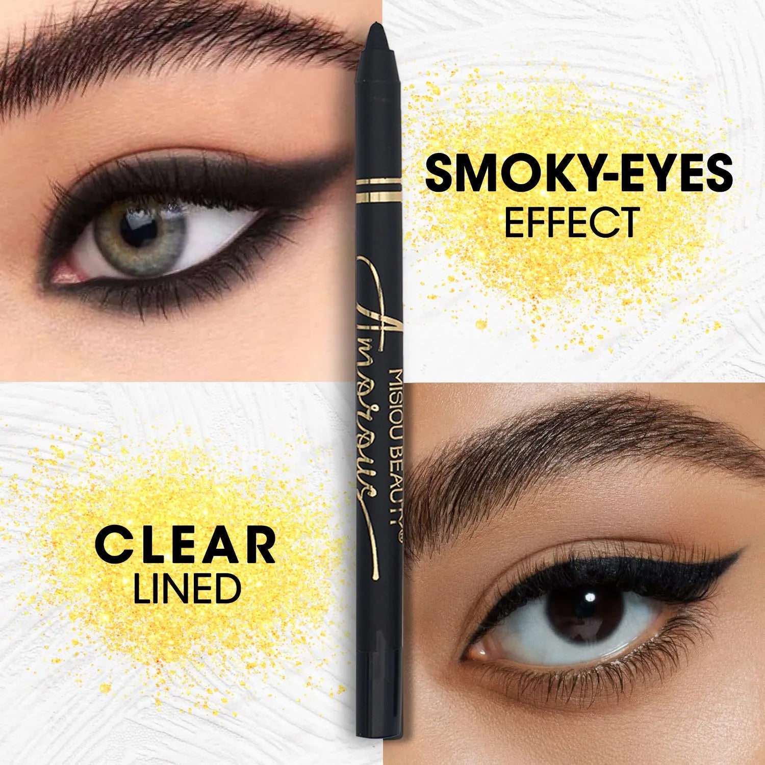 Black liquid eyeliner with smooth applicator for defined eye lines