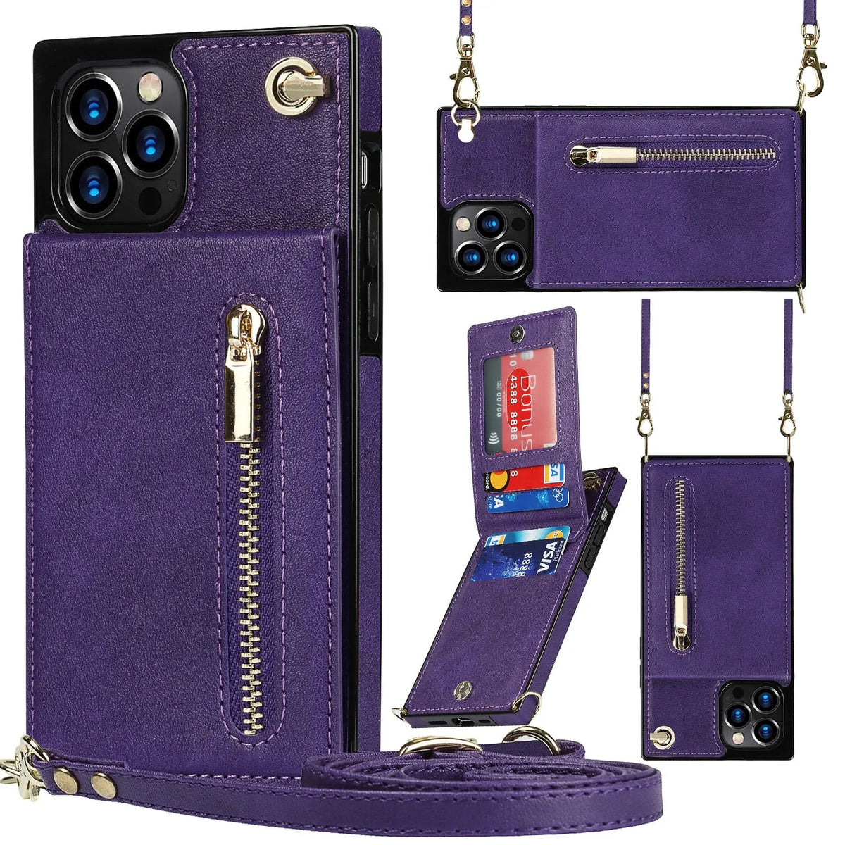 Leather messenger phone case in TPU and leather, available in five solid colours, fits multiple iPhone and Samsung models