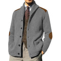 Patchwork lapel long sleeve knitted cardigan in army green, slim fit, front view