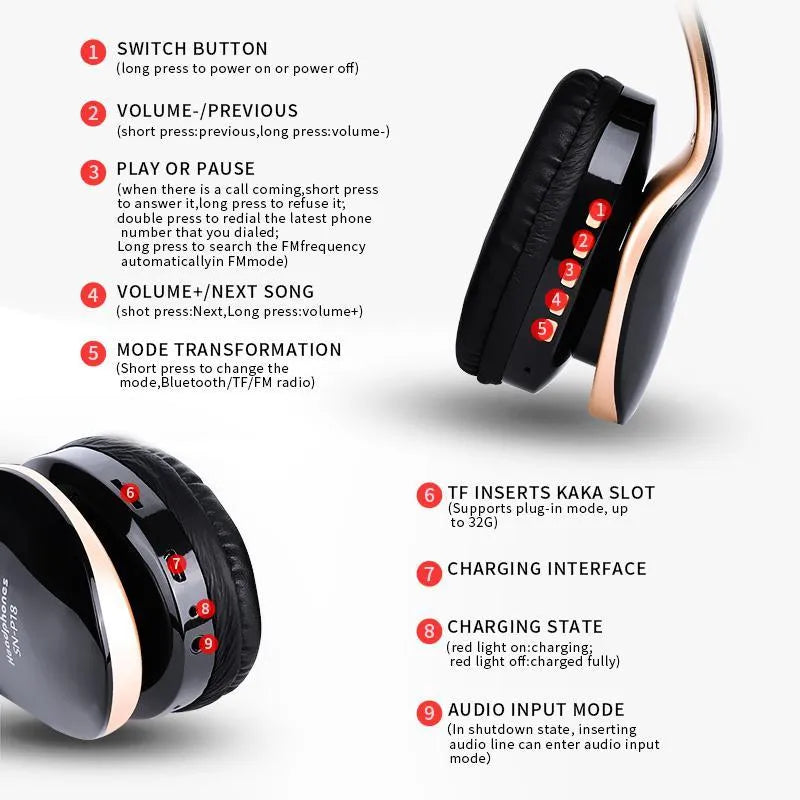 HobbyLane wireless Bluetooth headset in black, red or white with 40mm drivers and microphone