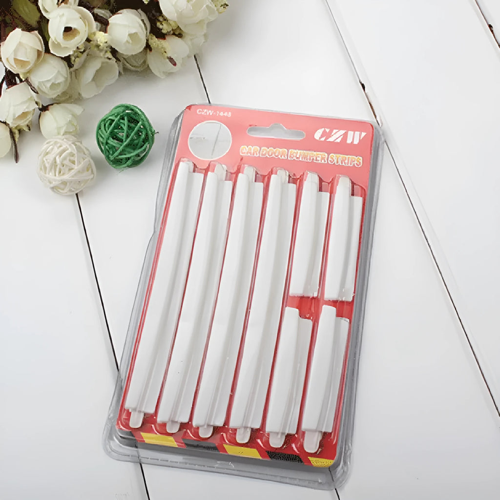 White self-adhesive PVC car door edge protector strip, 1000mm long, on a car door.