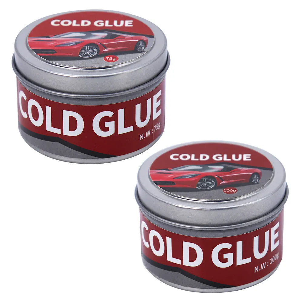 Tube of cold glue for automotive dent repair, shown in 75g and 100g sizes.