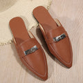 Light brown women's pointed-toe leisure semi-slippers with low heel and rubber sole
