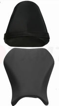 Black PU leather motorcycle seat cover fitted on a Suzuki GSXR1000, showing front and rear protection.