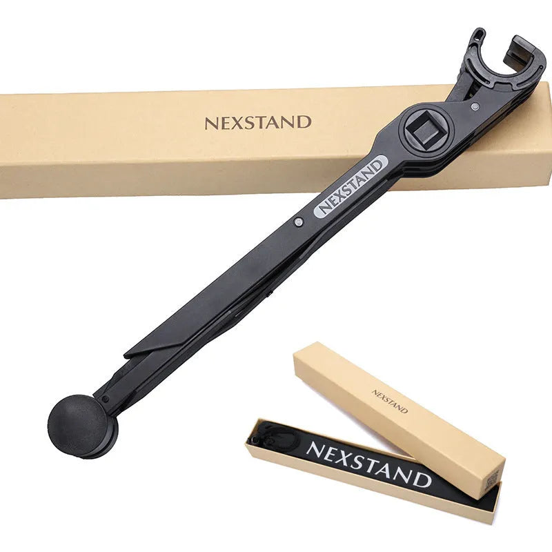 Black K2 portable foldable laptop stand made of enhanced nylon with carry bag.