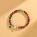 Geometric chalcedony bracelet with tourmaline accents, 6.5mm bead diameter, unisex natural crystal jewellery