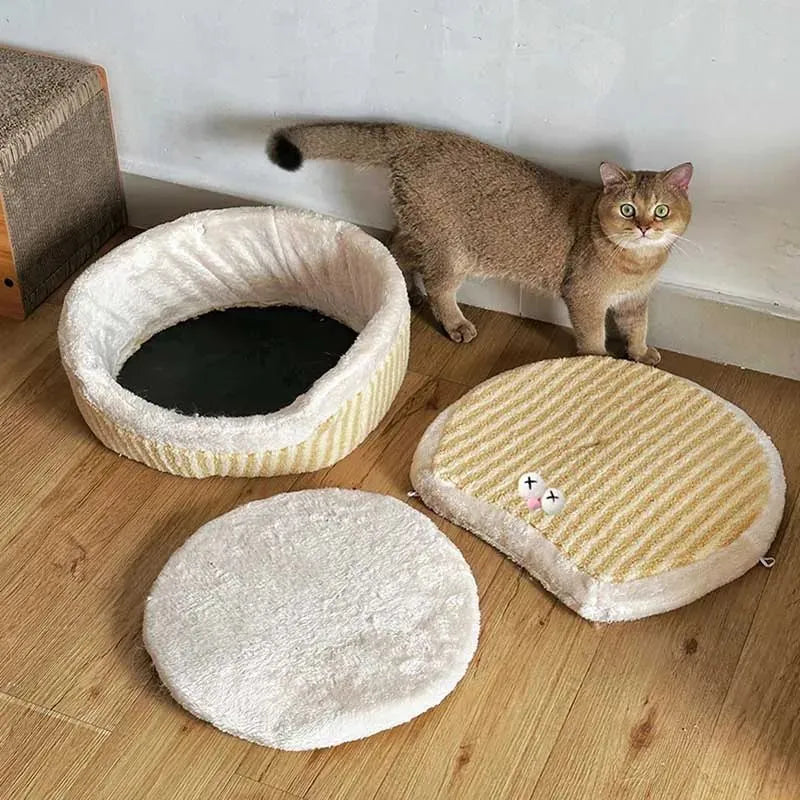 Causeway braised sandwich cat nest, 45cm diameter, 24cm height, pink and yellow, washable, for cats up to 7.5kg