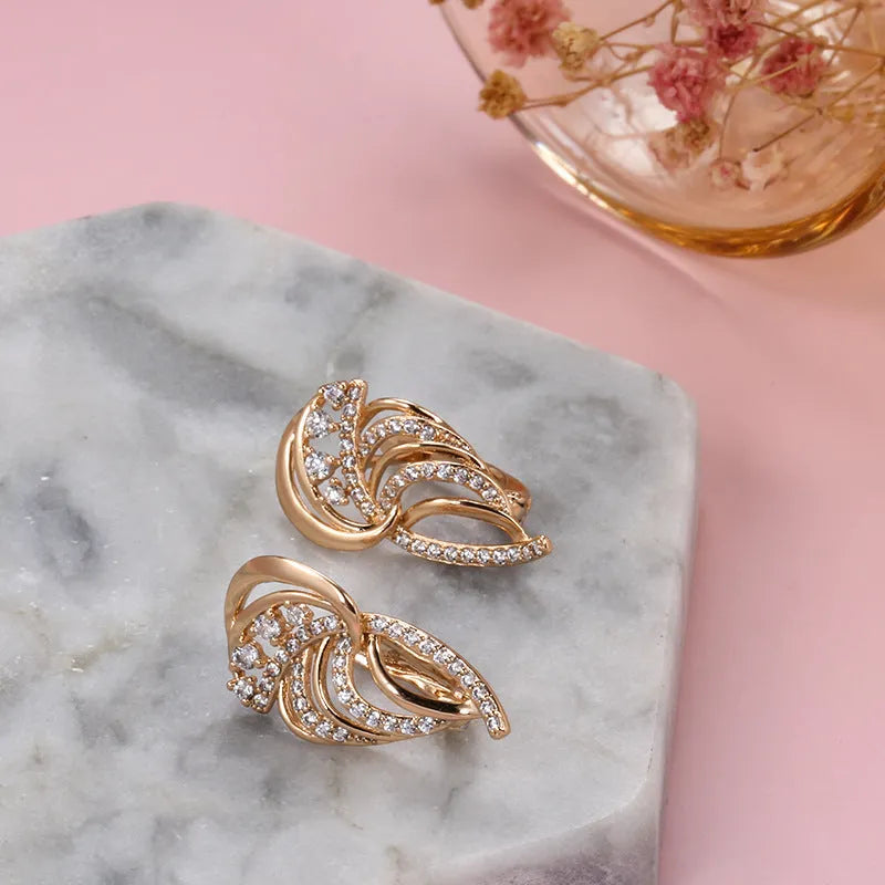 Gold-plated copper ear clips with geometric U-shaped design and micro inlaid zircon stones in colour H0195