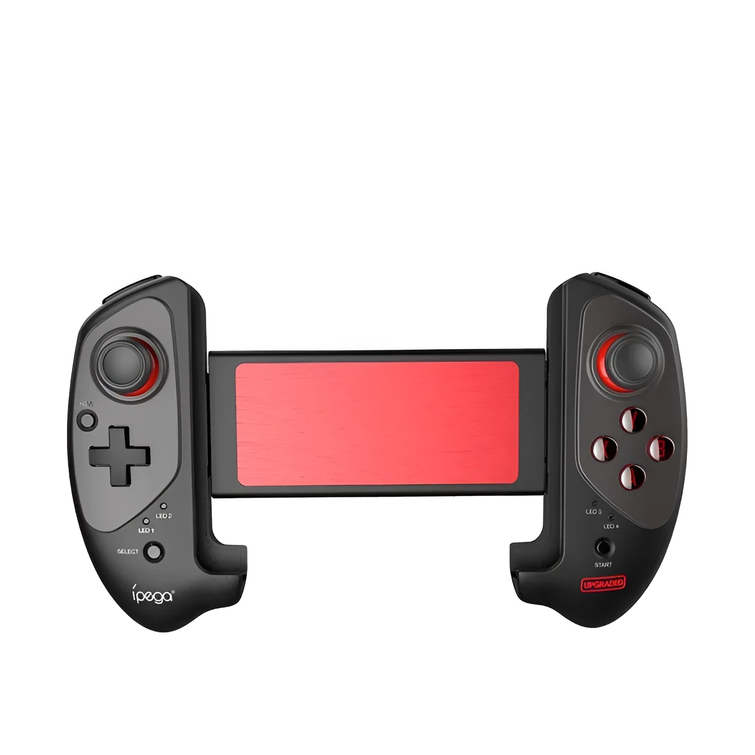 Red telescopic gamepad controller extended with smartphone, USB cable included