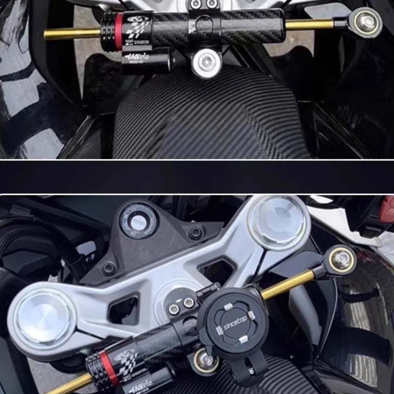 Directional damper bracket for Spring Wind 450SR/SRS motorcycles with carbon fibre aluminium alloy construction