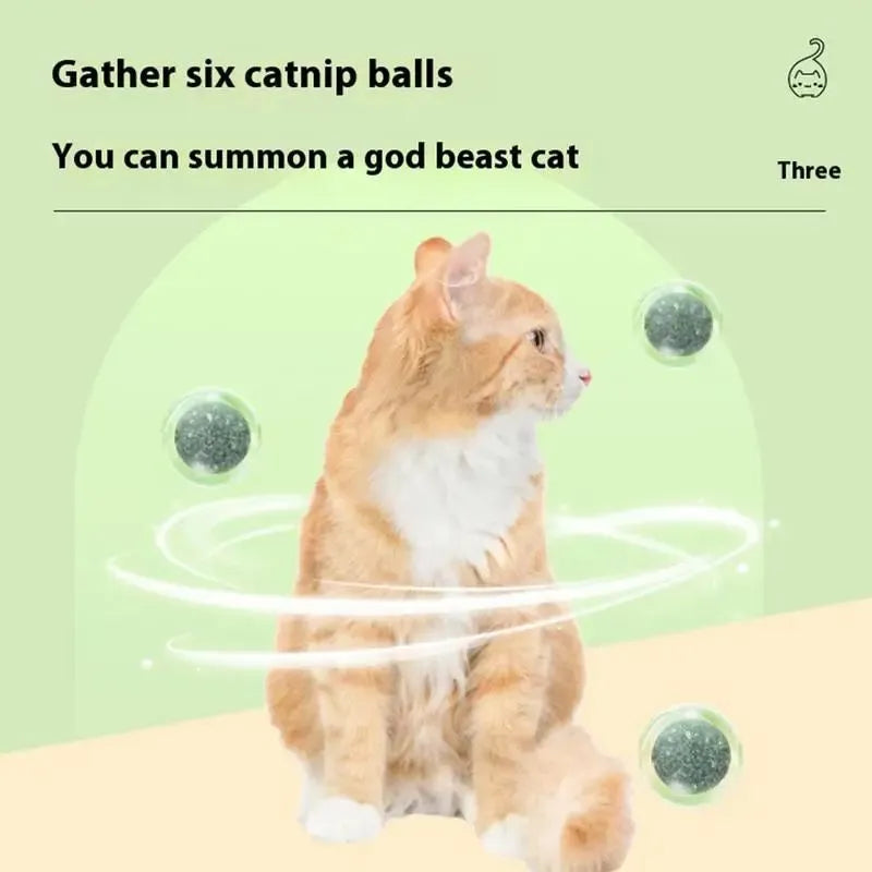 Green wall-sticking catnip ball with edible filling for indoor feline play and dental care