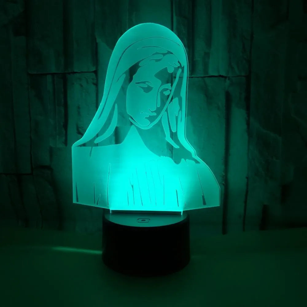 3D LED night light with laser-engraved acrylic plate showing dual ring pattern, ABS base with touch controls