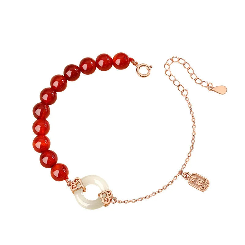 Women's sterling silver 925 bracelet with peace buckle, xiangyun, and fu character charms in silver colour S0269