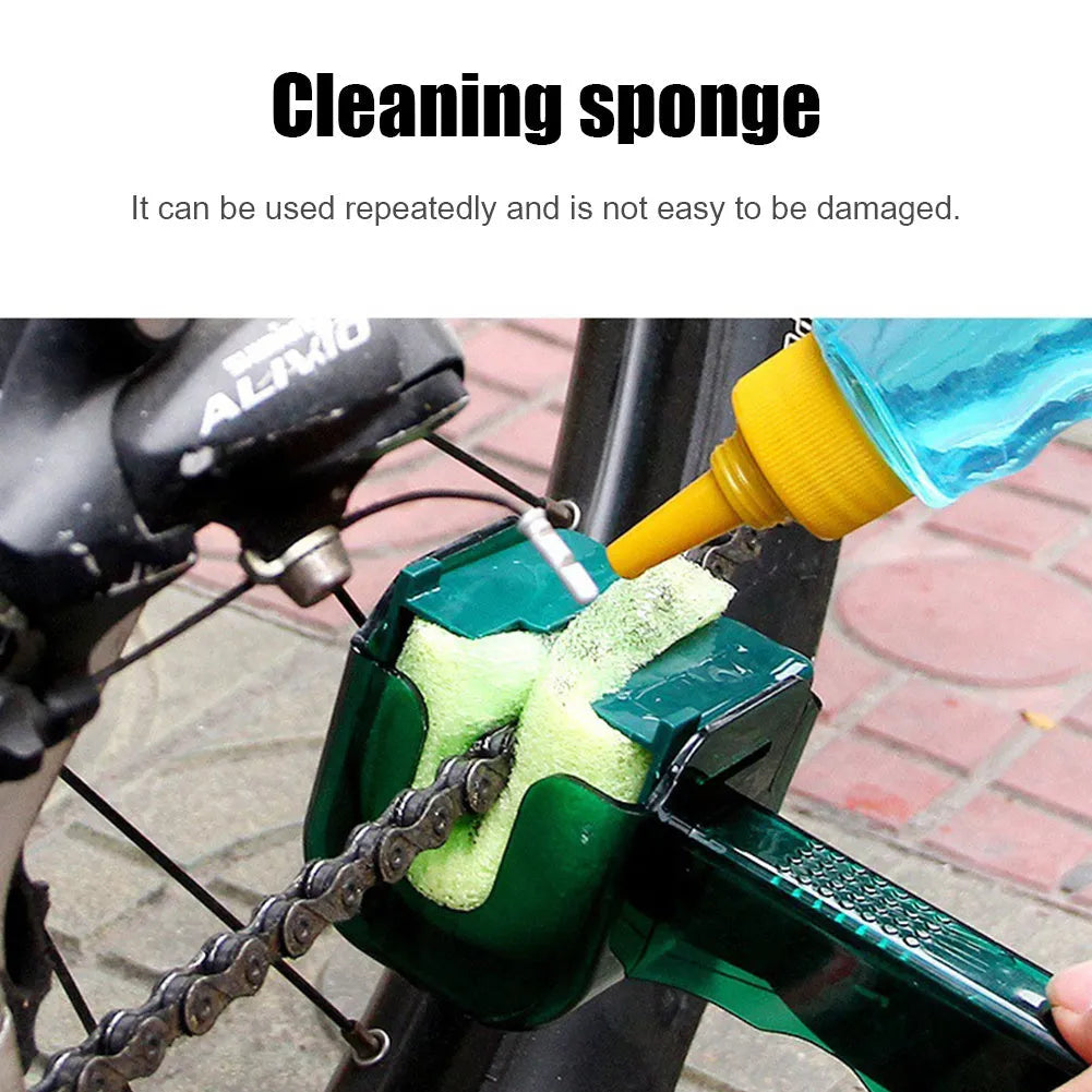 Bicycle chain cleaner scrubber brush set with PC plastic housing, soft brush, and wear-resistant sponges for mountain bike cleaning