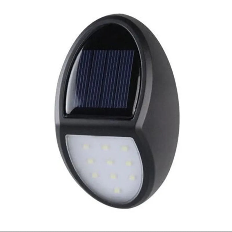 Black LED solar wall light with solar panel and automatic light sensor