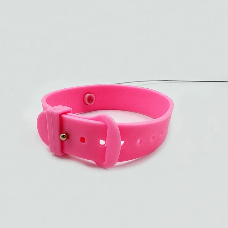 Adjustable cat collar toy with feather and bell attachments on steel wire teaser