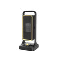 Black desktop PTC ceramic air heater with control knob, measuring 14.9cm wide by 33.5cm high.
