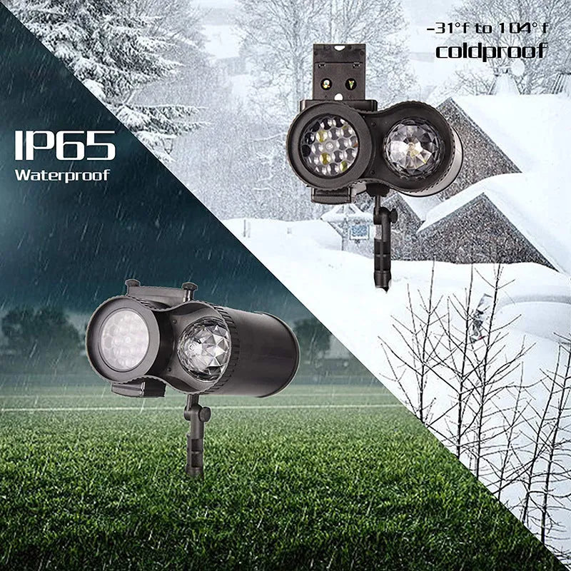 Outdoor waterproof double tube animated watermark LED light with IP65 rating on a patio.