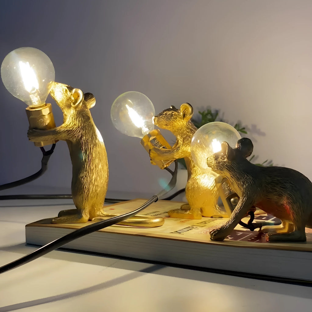 Nordic resin mouse table lamp in white or gold with 4W bulb, US 110V electric night light for home or garden
