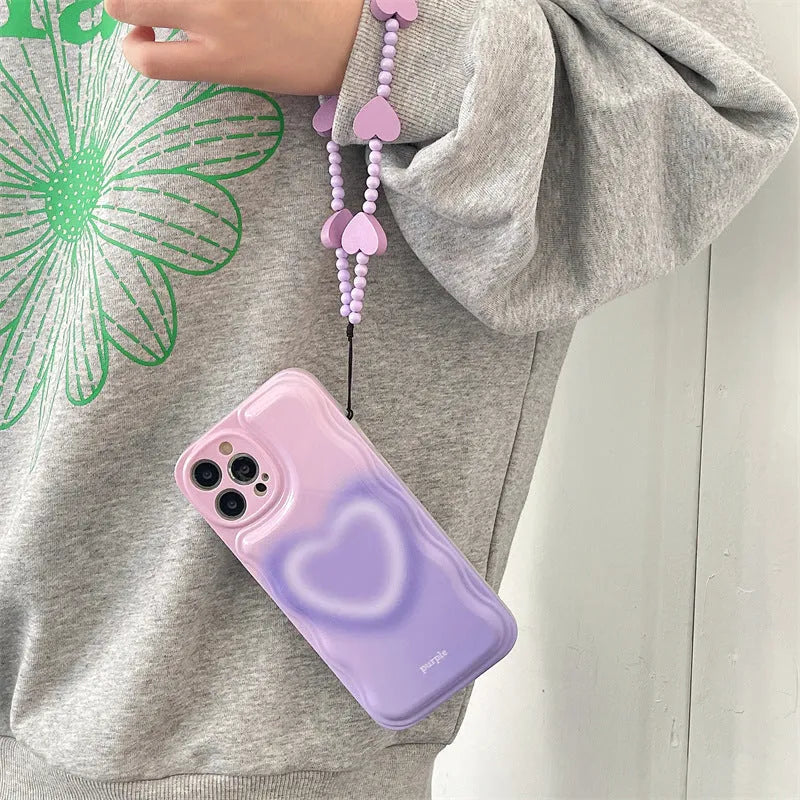 TPU Phone Case with Fog Overlapping Love Design for iPhone 13, 12, 11, X Series Models, Pink Purple Colour Options with Matching Bracelet Choice