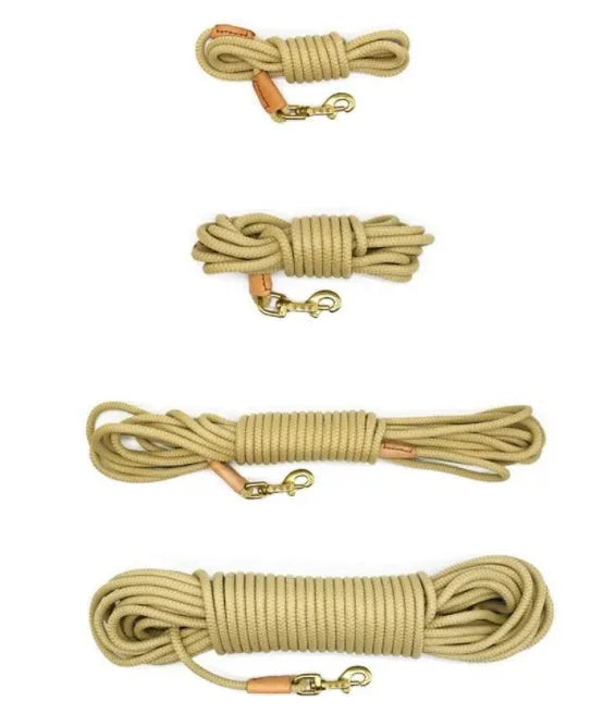 Dog training belt 0.8cm diameter rope lead in beige colour for outdoor recall training