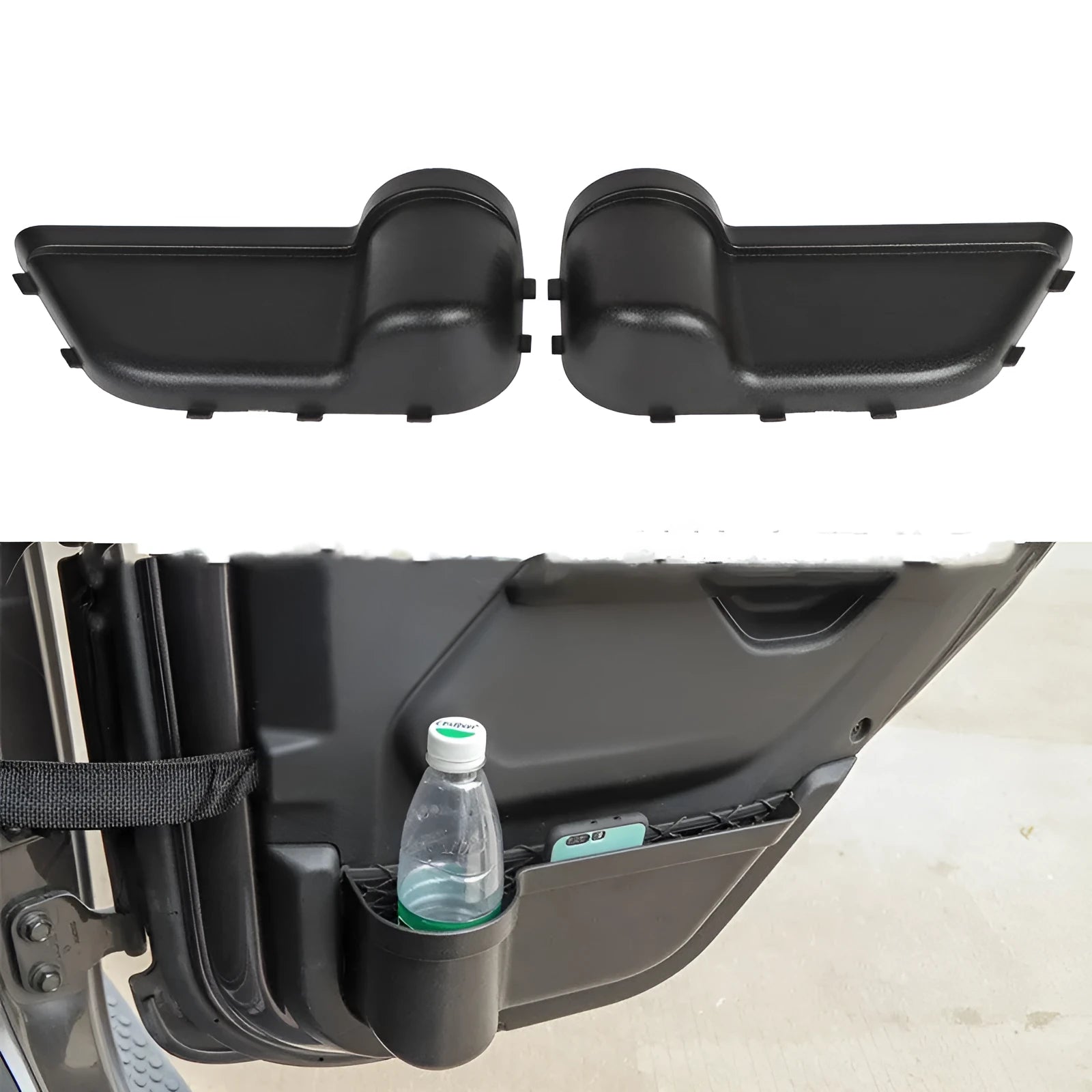 Black ABS storage box for Jeep Wrangler JK and JL interior door panel