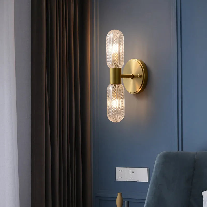 Modern copper wall lamp with two adjustable light heads in a Nordic design.