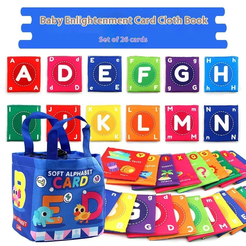 New baby early education cloth book set with animal and alphanumeric cognitive cards in a buggy bag