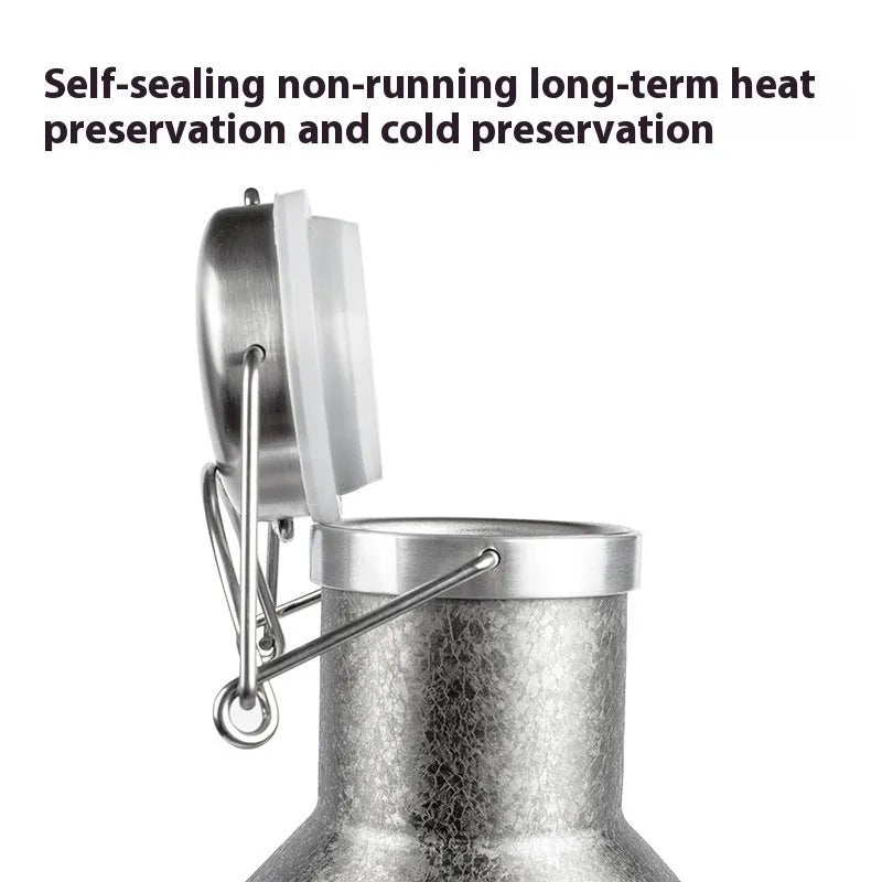 Large stainless steel outdoor thermal pot shown in single-layer and insulated double-layer versions.