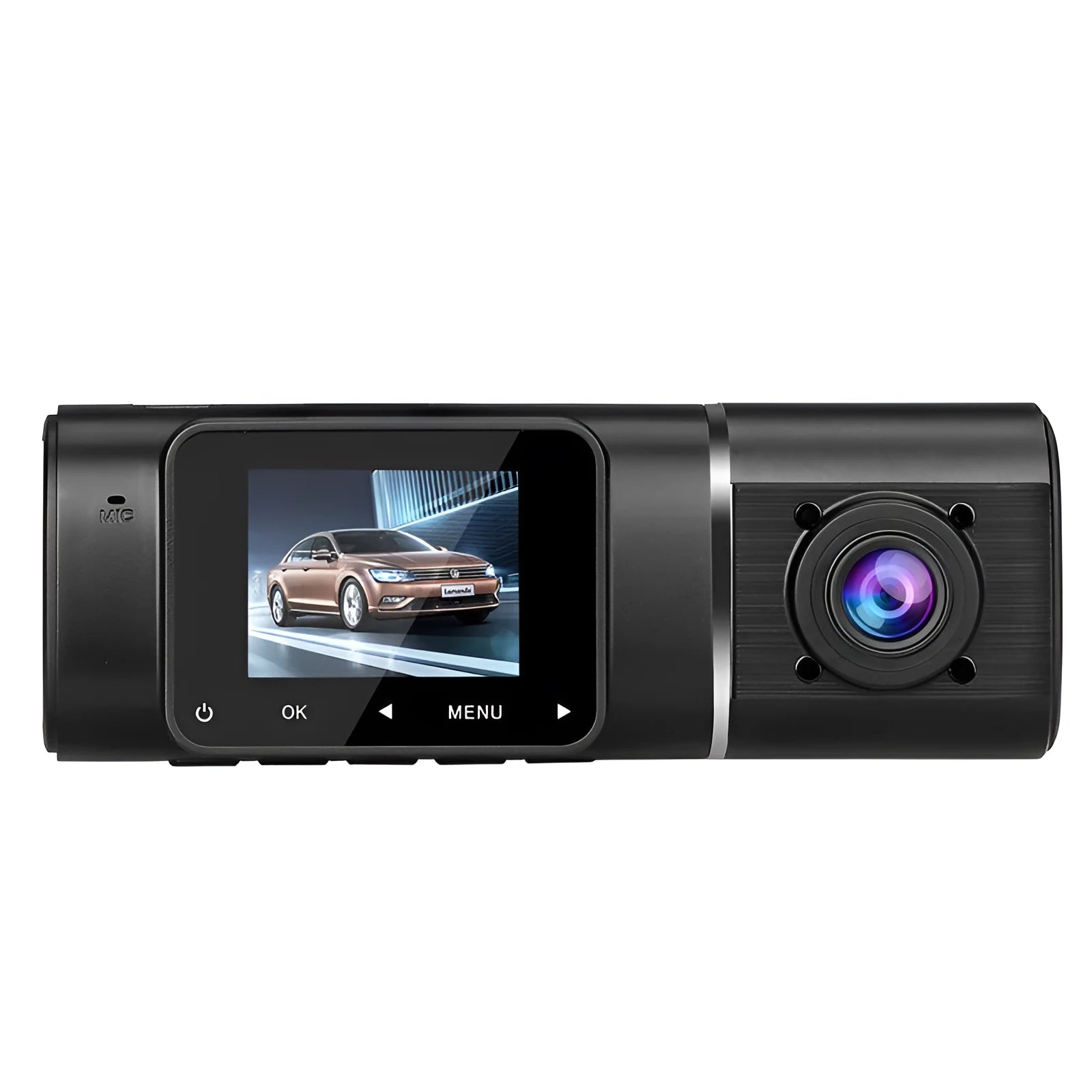 HD conjoined dual-lens car driving recorder in black with 170° wide angle and 12MP resolution on windscreen